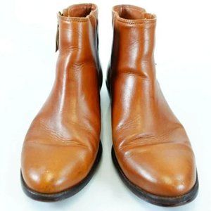 J. CREW Leather Brown Ankle Booties 9 Fall Winter Almond Toe Block Heel Pull On